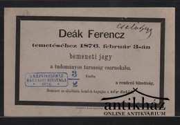 Kéziratok, aprónyomtatványok, fotók / Bemeneti jegy Deák Ferencz temetéséhez.