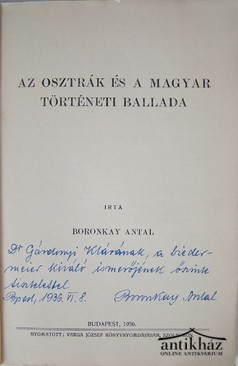 Boronkay Antal  -  Az osztrák és  a magyar történeti ballada