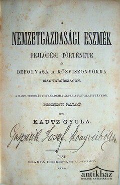 Kautz Gyula  -  A nemzetgazdasági eszmék fejlődési törénete és befolyása  a közvisznyokra Magyarországon